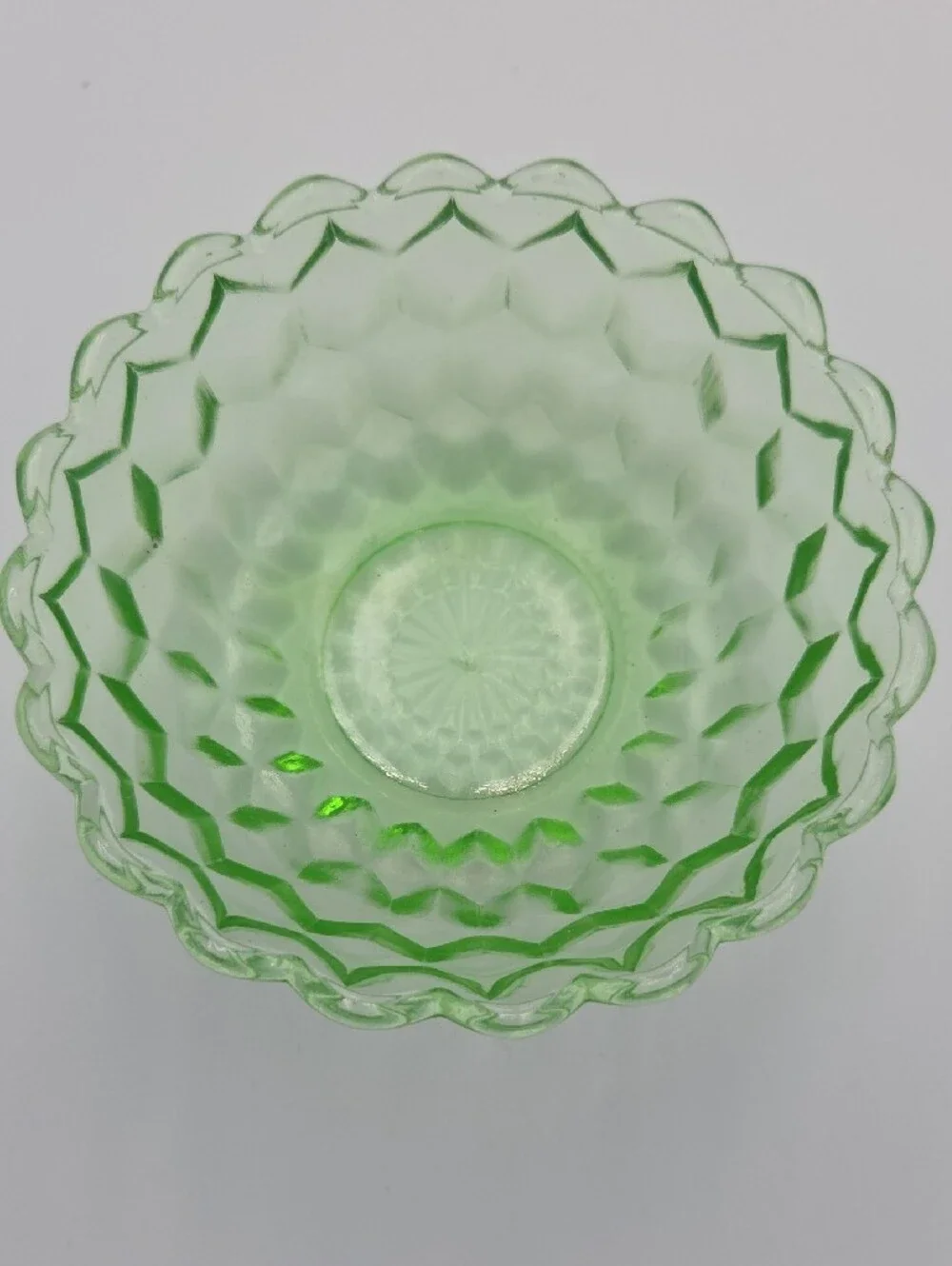 Green Pressed Glass Scalloped Bowl